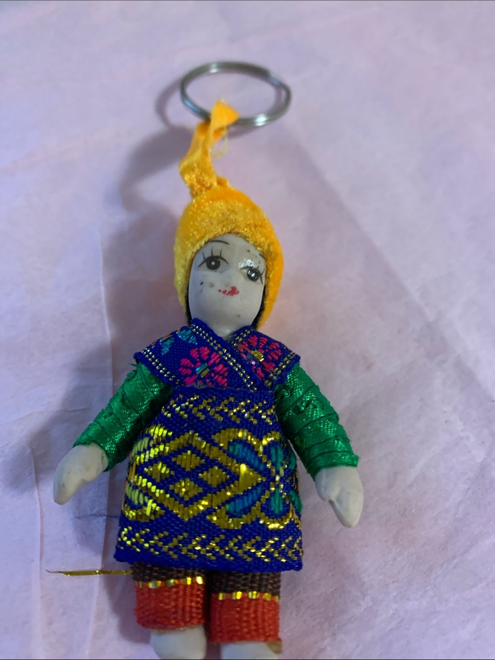 Handmade Doll Keychain in Blue, Green & Yellow